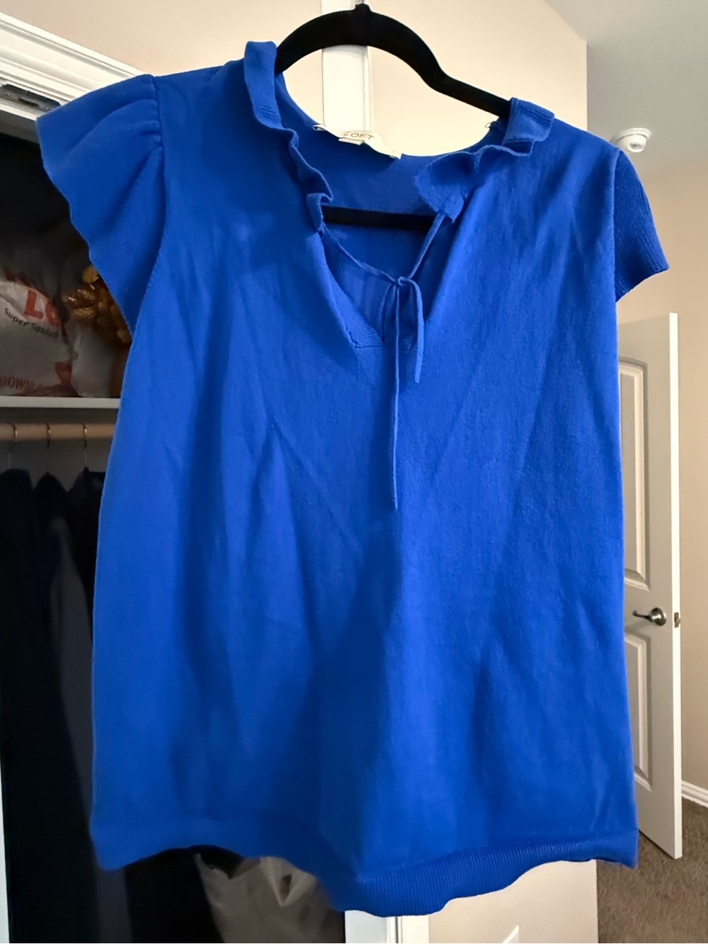 Royal Blue Ruffle Tie-Neck Women's Top